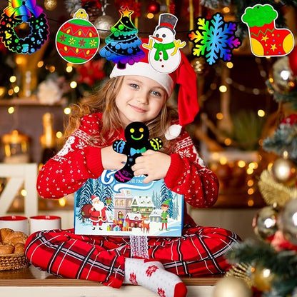 Garma 36Pcs Christmas Crafts Scratch Art for Kids, Rainbow Scratch Paper Christmas Ornaments Crafts Christmas Party Favors Toys Xmas Tree Ornaments Hanging Craft Art Kits