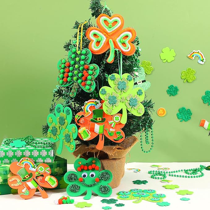 JULBEAR St. Patrick's Day Foam Stickers Crafts for Kids, 790Pcs Foam Shamrock Craft Kit with Shamrock Self-Adhesive Glitter Stickers for Saint Patricks Party Favors Classroom Activity Decorations