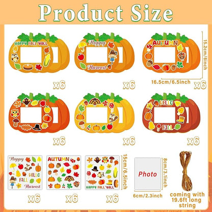 Qyeahkj 36 Sets Fall Thanksgiving Craft for Kids DIY Autumn Pumpkin Picture Frame Craft Kit with Easel Fun Photo Frame Craft and Arts Kit for Home Class Kindergarten Party Art Activity
