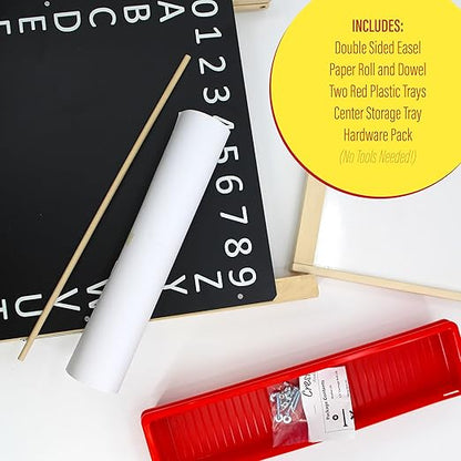 Flipside Products Child Dry Erase/Black Alphabet Chalkboard Paper Roll Easel, Wooden Easel, Double-Sided, Children's Art, Drawing