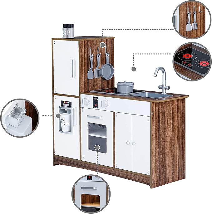 Teamson Kids Little Chef Palm Springs Classic Kids Play Kitchen with 6 Accessories, Natural/White