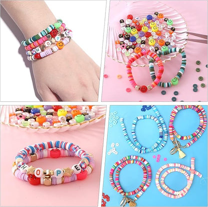 KAMJUNTAR 6000PCS Clay Beads for Bracelets Making Kit,24 Colors Flat Heishi Polymer Clay Beads for Jewelry Making with Letter Beads Smiley Face Beads Gift for Kids Girls DIY Necklace Bracelet