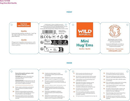 Wild Republic Gorilla Plush, Stuffed Animal Toy, Gifts for Kids, Hug’Ems 7"