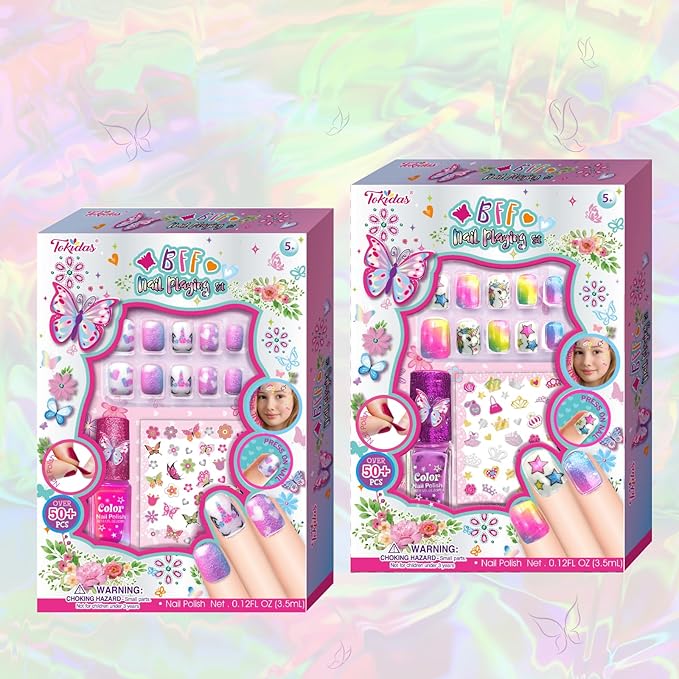 BFF Nail Playing Set Press On Nails Scented Nail Polish Nail Stickers Kids Toys for Birthday Gifts Ages 5+