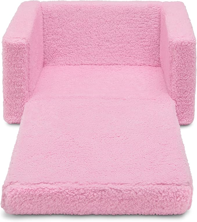 Delta Children Cozee Flip-Out Sherpa 2-in-1 Convertible Chair to Lounger for Kids, Pink