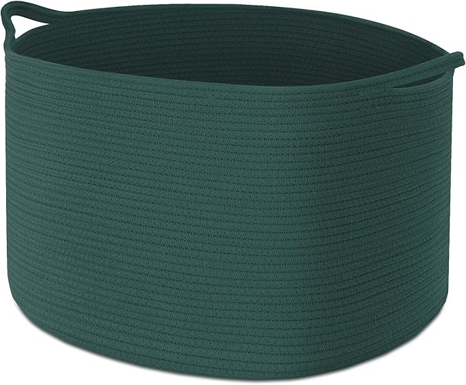Maliton Woven Rope Basket for Blankets, Extra Large Storage, Green Laundry Hamper, Baby and Pet Toy Storage, Big Towel Basket, 22" x 22" x 14" Blanket Holder, Cotton Rope Bin