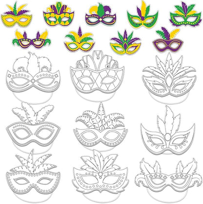 Lonfliness 36 Set Carnival Coloring Mask Mardi Gras Paper Art Craft Kid Color Your Own Style Blank DIY Mask Masquerade Birthday Party Dress-Up Decorations Favor School Classroom Activity Game Supplies