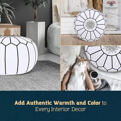 Marrakesh Gallery Genuine Leather Round Pouf Unstuffed - Moroccan Ottoman Footstool, Footrest Cover - Boho Decor - Bohemian Living Room, Bedroom, Kids Room, Gift & Wedding