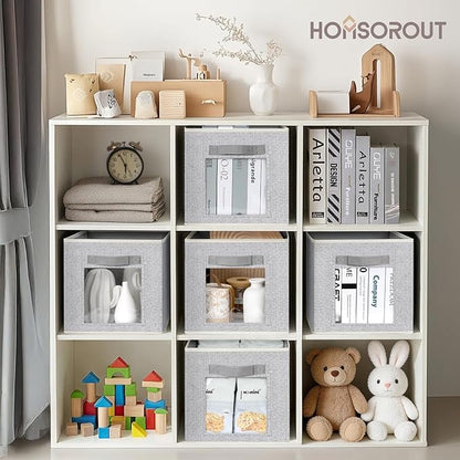 Homsorout Foldable Storage Cubes - Square Organizer with Window, Decorative Baskets for Organizing, Fabric shelf Basket for Clothes, 11 Inch Closet Storage Cubes, Set of 12, Light Grey