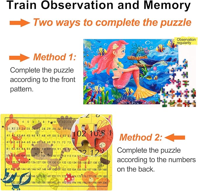 200PCS Wooden Jigsaw Puzzle for Kids Floor Puzzle for Boys Girls Aged 5+ Toddlers Children Teens Adult Educational Puzzles Learning Travel Toys 6 7 8 9 10 11 12 Years Old Birthday Gifts (Dinosaur)