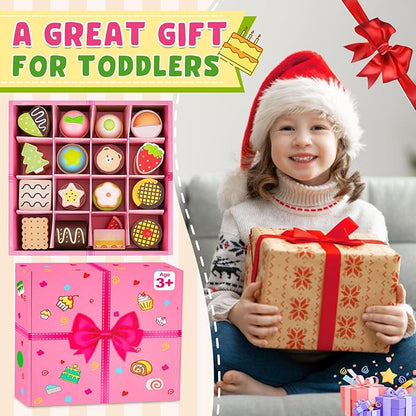 Wooden Cake Toys Tea Set Desserts Sets for Kids, Wooden Pretend Play Toys, Wooden Tea Party Set for Little Girls, Wooden Play Food Set Kitchen Accessories, Baking Gifts for 3 4 5 Years Old Girls Boys