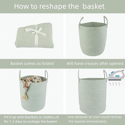 XUANGUO Cotton Rope Laundry Basket Hamper for Clothes Woven Storage Basket for Living Room Bedroom Boho Tall Rope Baskets for Blanket Toys Pillow Towels Baby Nursery Hamper Bin green Large