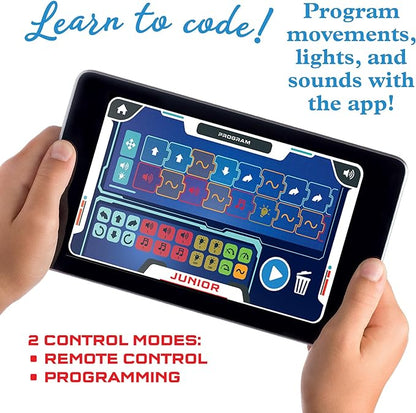 Thames & Kosmos Robotics Smart Machines Junior STEM Kit, Build & Code Your Robot’s Movements, Speed, Lights & Sounds, for Ages 8+, Use Screen-Free w/Built-in Buttons or via Block-Based Coding App