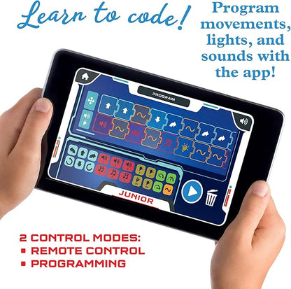 Thames & Kosmos Robotics Smart Machines Junior STEM Kit, Build & Code Your Robot’s Movements, Speed, Lights & Sounds, for Ages 8+, Use Screen-Free w/Built-in Buttons or via Block-Based Coding App