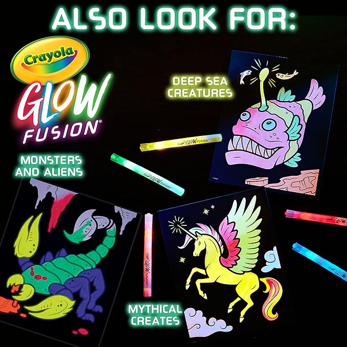 Crayola Glow Fusion - Deep Sea Critters (12pcs), Glow in the Dark Markers, Sea Creature Coloring Pages, Gift for Boys & Girls, Ages 8+