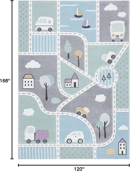 SAFAVIEH Carousel Kids Collection Area Rug - 10' x 14', Grey & Light Blue, Non-Shedding & Easy Care, Ideal for High Traffic Areas for Boys & Girls in Playroom, Nursery, Bedroom (CRK193F)