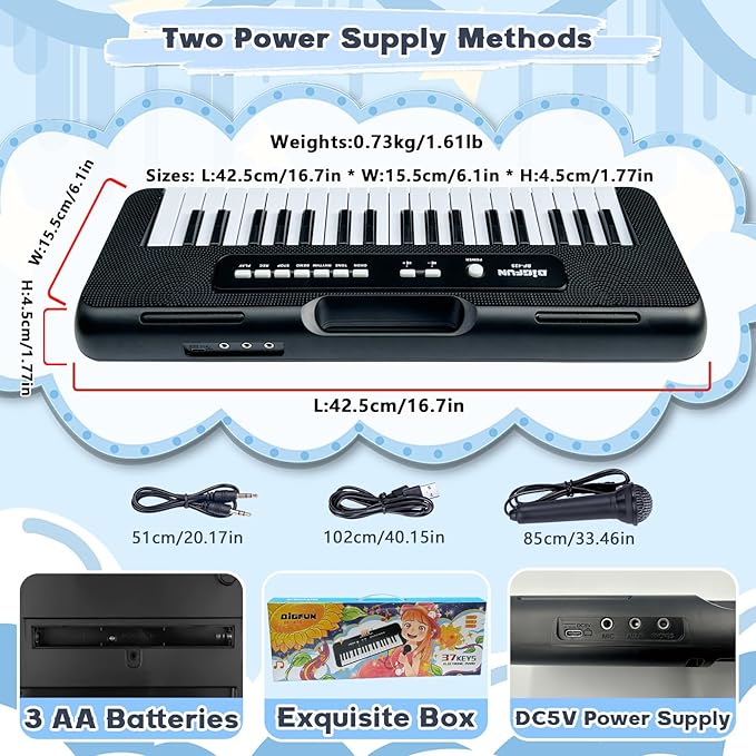 37 Keys Piano for Kids Age 3-6, Kids Piano Keyboard with Microphone Portable Beginners Musical Piano Learning Educational Christmas Birthday Gift Toys for 3 4 5 6 Years Old Girls Boys (Black)