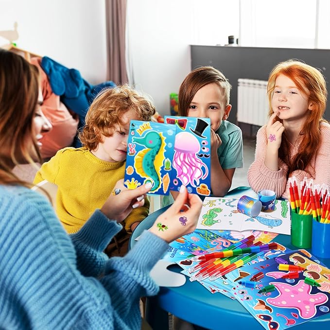 BenLouis 96Pcs Under the Sea Party Favors Ocean Animals Party Coloring Books Set Bulk for Kids Sea Fish Birthday Mermaid Party Goodie Bag Fillers School Classroom Gift Rewards Activity Supplies