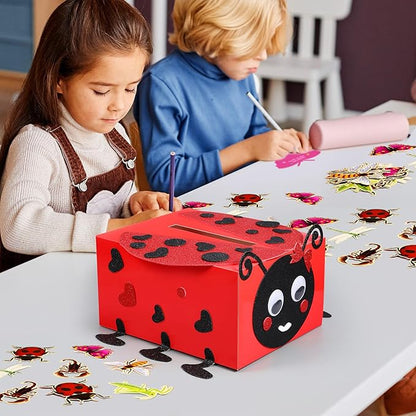 Pasimy DIY Valentines Card Boxes with 30 Insect Greeting Cards DIY Valentine Ladybug Mailbox Craft Kits Valentine's Day Love Bug Party Favor Sets for Kids School Classroom Gifts Exchange