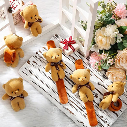 Ceenna 16 Pcs Valentine's Day Bear Stuffed Animal Slap Bracelets Plush Bear Slap Bracelets Adorable Bear Slap Wrist Bracelets Bulk for Birthday Party Favors Goodie Bag Fillers(Bear,Khaki)