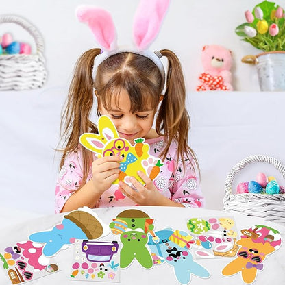 3sscha 123Pcs Easter Bunny Craft Kit for Kids - DIY Make Your Own Bunny Card Set Self-Adhesive Sticker Handmade Artwork Decoration Holiday Celebration Classroom Home Activity Gift Party Favor Supplies