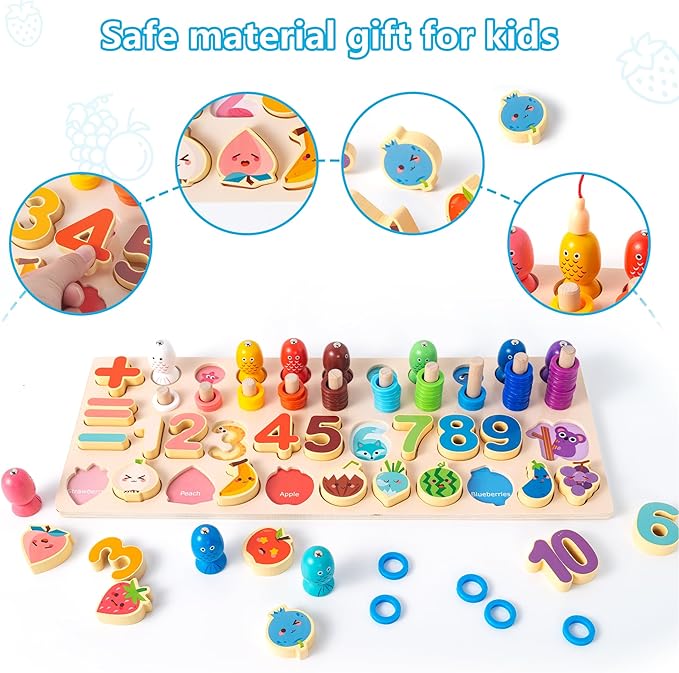 Montessori Magnetic Fishing Game for Toddlers 3 4 5 Year Old - 3-in-1 Wooden Number & Color Sorting Toy, Fine Motor Skills Preschool Educational Learning Toys, Birthday Gifts for Boys Girls
