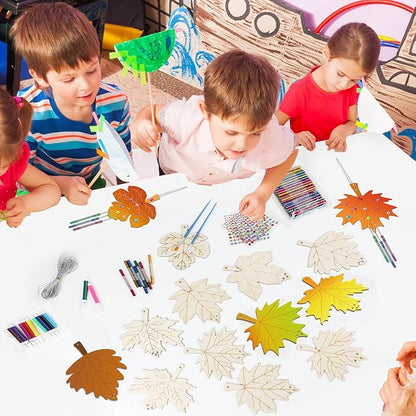 gisgfim 16 Pack Fall Wind Chime Kits for Kids Make Your Own Maple Leaves Wind Chime Wooden DIY Arts and Crafts for Thanksgiving Autumn Party School Classroom Decorations Supplies Birthday Favor