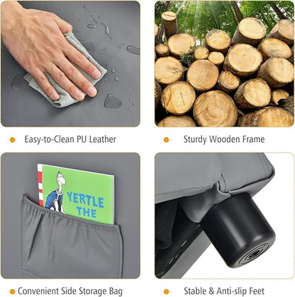 Costzon Kids Recliner, Adjustable PU Leather Lounge Chair w/Side Pockets, Footrest, Headrest for Kids Room & Play Room, Easy to Clean, Padded Recliner Sofa for Children Boys Girls Aged 3-12 (Grey)