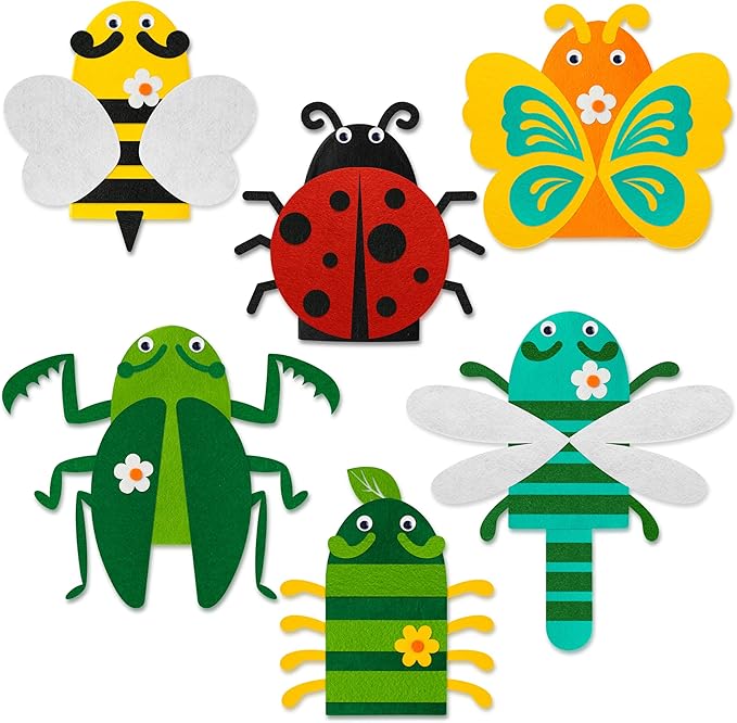 WATINC 6Pcs Hand Puppet Making Kit, Art Craft Felt Sock Puppet Toys, Creative DIY Make Your Own Pompoms Wiggle Googly Eyes Storytelling Role Play Party Supplies Gift for Girls Boys (Insect)