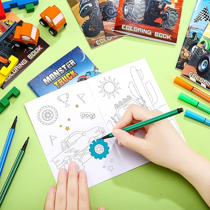 Estune 40 Pcs Coloring Books Party Favor for Kids Coloring Book Set Mini Small Color Booklets Goodie Bag Stuffers Gift Classroom Home (Monster Truck)