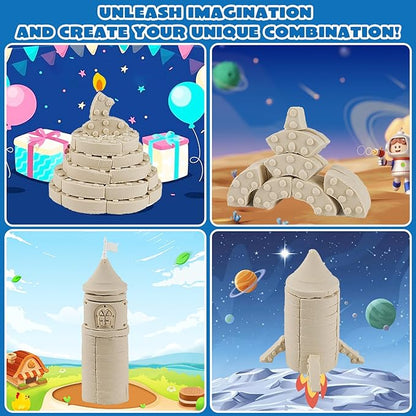 CICIPLAY Play Sand Construction Set, 1.7lbs Moldable Sand Sensory Toys with Brick Mold, Building Toys, Gifts for Boys Girls Age 3-8 (Castle)
