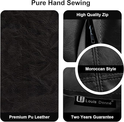 Louis Donné 17.7" Black Square Unstuffed Pouf Ottoman Cover Footstool Handmade Faux Leather Pouffe for Reading Storage Toy Square Ottoman for Living Room Balcony Office Outdoor Floor Chair Only Cover