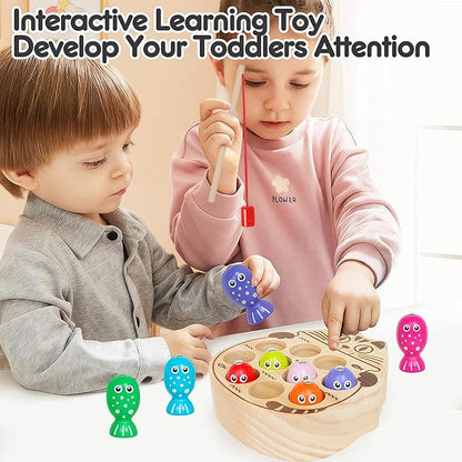 Wooden Magnetic Fishing Game for Toddlers 3+,Montessori Preschool Education Activities Learning Fine Motor Skills Color Sorting Magnet Fish Toys Easter Basket Stuffers Gift for Boys Girls