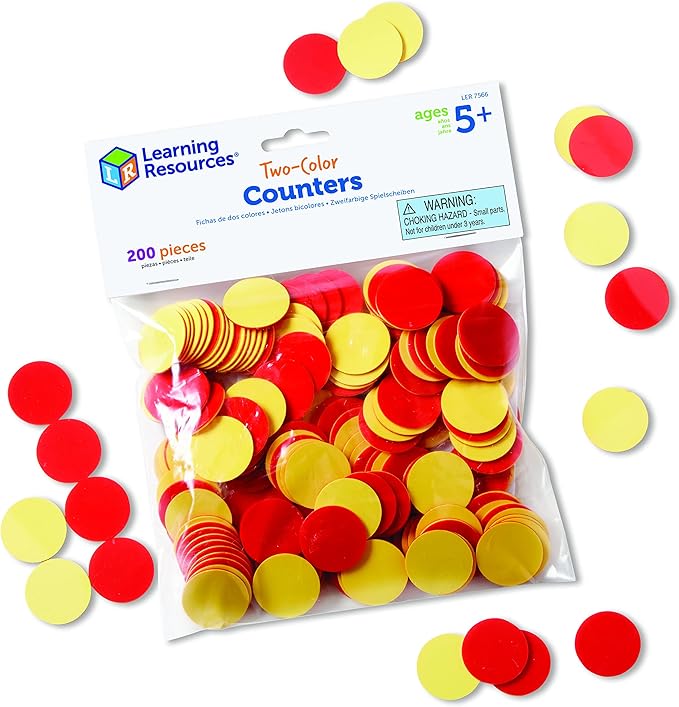 Learning Resources Two-Color Counters, Set of 200, Ages 5+, Grades K+, Educational Counting Sorting and Patterning, Family Counters,Back to School Supplies,Teacher Supplies