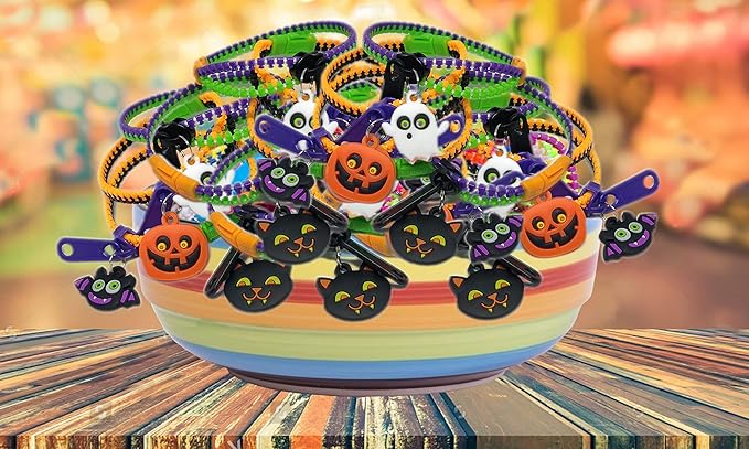 UpBrands 96 Pack Halloween Zipper Bracelets: Non-Candy Treats, Fidget Toys for Stress Relief, Ideal Party Favors & Gifts for Kids | Perfect Addition to Halloween Decorations & Themed Birthday Parties.