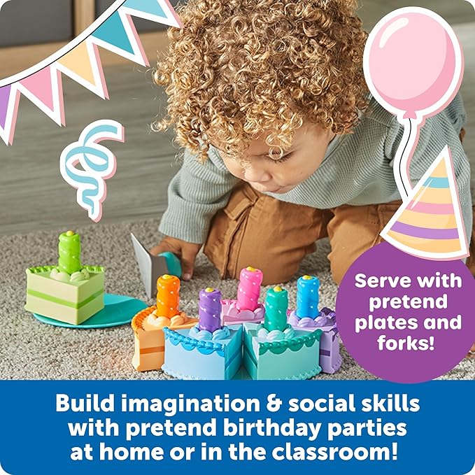 Learning Resources New Sprouts Serve & Share Birthday Cake - Imaginative Pretend Play Food, Fake Birthday Cake Set, Play Food Sets for Kids, Montessori Color Sorting Toys for Toddlers Ages 2+