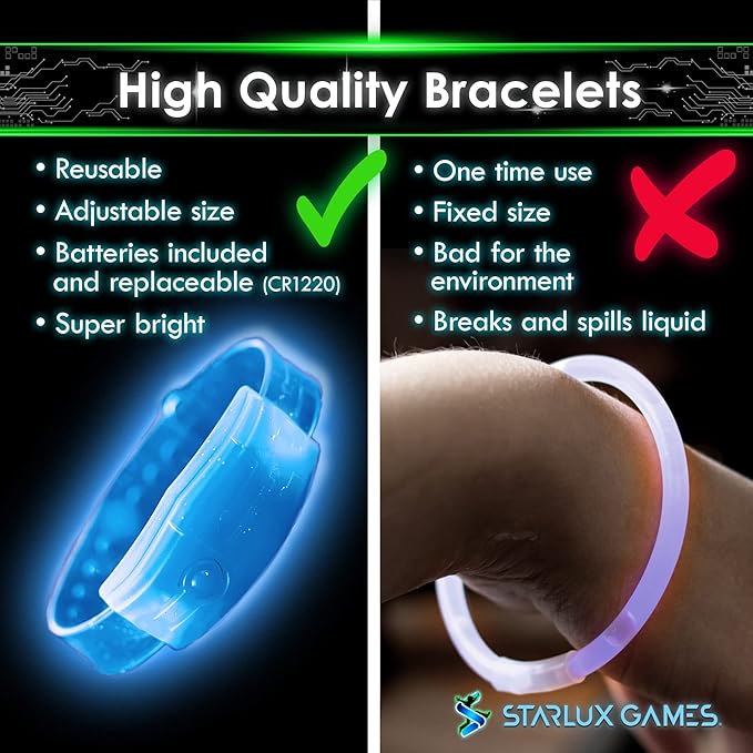 Starlux Games Glow Tag - an Outdoor Night Game for Kids | Ages 5+ | Includes 12 Light Up Bracelets & 12 Tag Games (Flashlight Tag, Freeze Tag & More) | Glow Games | Glow in The Dark Outdoor Toys