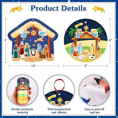 FaCraft Religious Craft Sticker for Kids - 24pcs Make a Nativity Scene Stickers Christmas Crafts Kits DIY Nativity Set for Sunday School Classroom Nativity Christian Xmas Party Game Favor Gifts