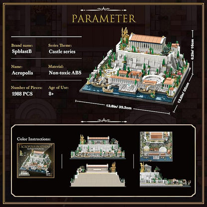 SpblastB Architecture Acropolis of Athens Building Blocks Set, 1988 Pieces Landmark Collection City Building Kit, Display Model Kit and Home Decor Gift Idea for Adults, Kids, Architects