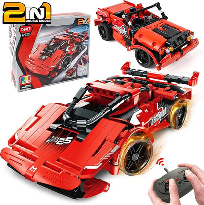 RC Toy Best Birthday Gifts for Age 6 7 8 9 10 11 12 Years Old Kids Boys Girls 2 in 1 Remote Control Racing Car Building Blocks 351 Pcs DIY Building Kits Engineering Construction Toy