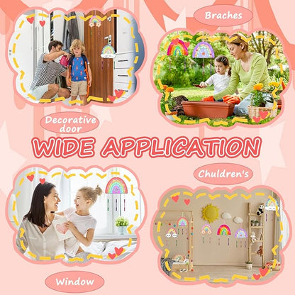 12 Pack Rainbow Wind Chime Kits DIY Wind Chime Crafts Make Your Own Wind Chimes DIY Coloring Wooden Art and Craft Gift for Girls Boys Spring Summer Home Classroom Party Activity Art Project