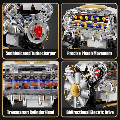 Ideas V8 Engine Building Kit for Adults, Build Your Own MOC Mini V8 Engine Model Toy for Display, Compatible with Lego Sets for Boys 8-14, STEM Building Project for Kids & Teens (692 PCS)
