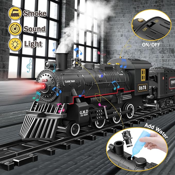 Train Set for Kids,Remote Control Locomotive Engine Under Christmas Tree,Electric Model Train W/Carriages and Long Tracks,Train Toy Gift for Boys Girls Age 4-12