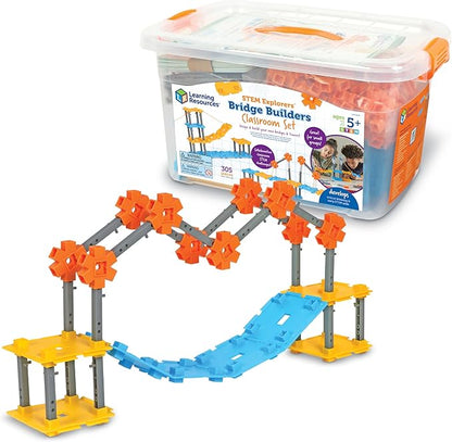 Learning Resources STEM Explorers Bridge Builders Classroom Set, 305 Pieces, Ages 5+, Building Toys, STEM Projects, Science for Kids