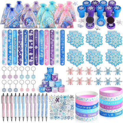 146PCS Frozen Party Favors, Snowflake Birthday Party Favors with Notebooks Pens Stampers Stickers, School Stationery Set Birthday Supplies, Goodie Bag Stuffers Classroom Gift Reward Prize for Kids