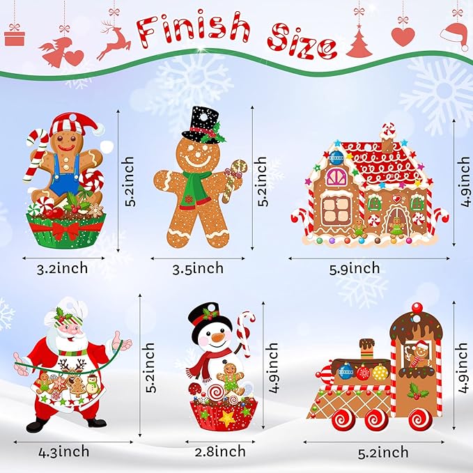 Civaner 24 Sets Christmas Craft Kit for Kids Gingerbread Ornaments Christmas Tree Decorations DIY Gingerbread House Crafts Kit Xmas Gift for Kids Classroom Activities Holiday Party Supplies