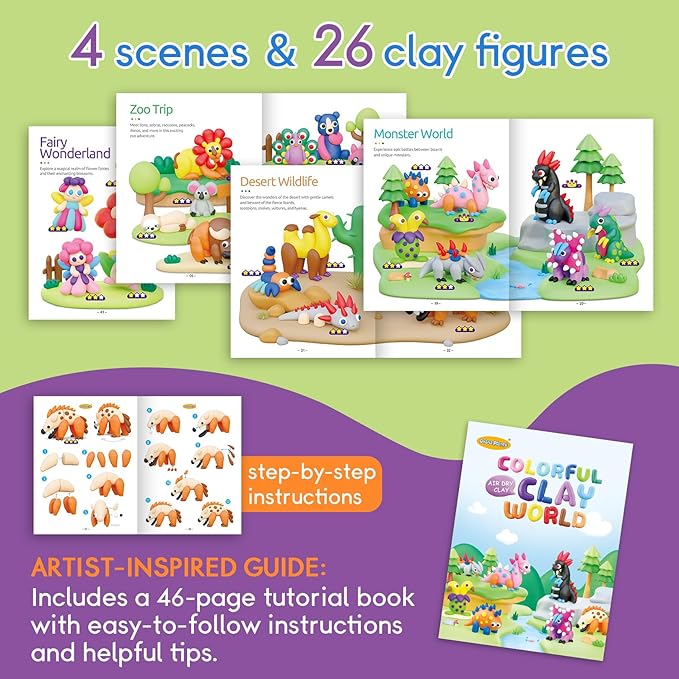 Kids Air Dry Clay Kit - Magic Clay Set with 18 Cans, 26 Project Tutorials & 4 Themed Instructional Guides