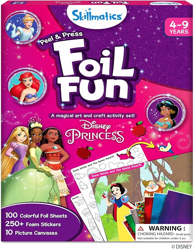 Skillmatics Art & Craft Activity - Foil Fun Disney Princess, No Mess Art for Kids, Craft Kits & Supplies, DIY Creative Activity, Valentine's Day Gifts for Girls & Boys Ages 4, 5, 6, 7, 8, 9