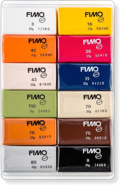 STAEDTLER 8023 C12-4 FIMO Soft Oven-Hardening Polymer Modelling Clay - Assorted Natural Colours (Pack of 12 x 25g Blocks)