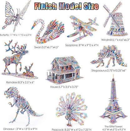 3D Coloring Puzzle Set, Arts and Crafts for Girls and Boys Age 6 7 8 9 10 11 12 Year Old, Fun Educational Painting Crafts Kit with Supplies for Kids, Birthday Toy Gift for Kids